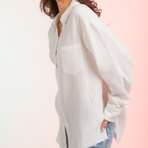 Tops Nwt Long Sleeve Double Gauze Button Down Shirt In White Poshmark